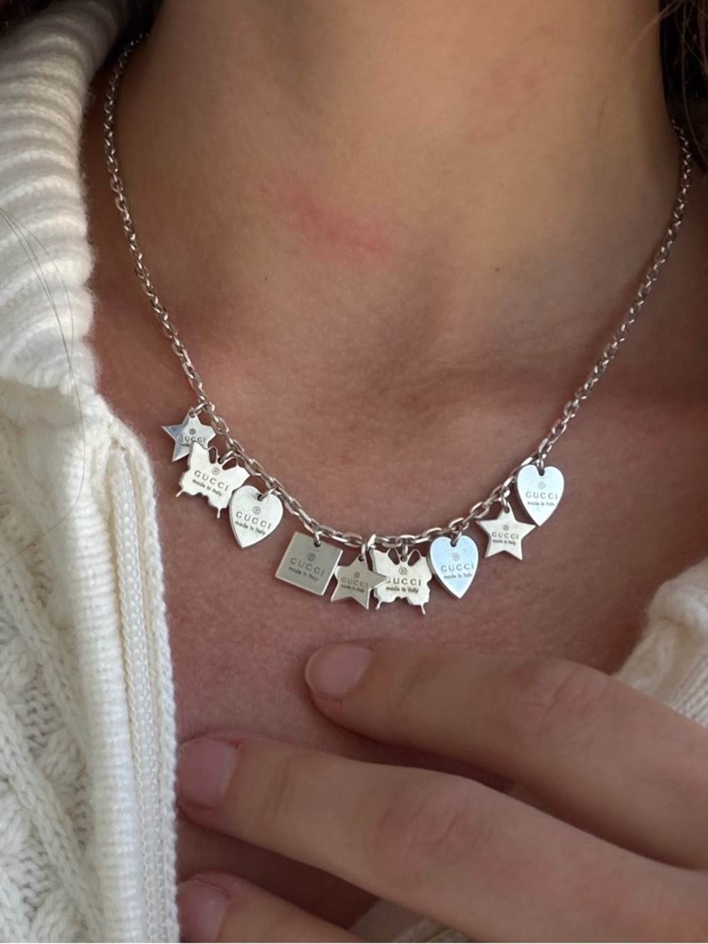 Authentic GUCCI Sterling Silver Charm Necklace